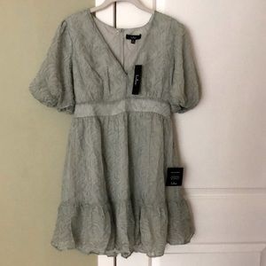 Brand new, never worn! Lulu's sage organza puff sleeve mini dress. Size Medium.
